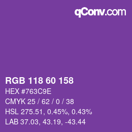 Color code: RGB 118 60 158 | qconv.com