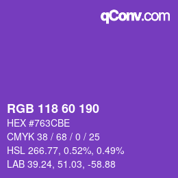 颜色代码: RGB 118 60 190 | qconv.com