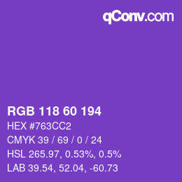 Color code: RGB 118 60 194 | qconv.com