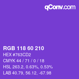 カラーコード: RGB 118 60 210 | qconv.com