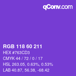 Farbcode: RGB 118 60 211 | qconv.com