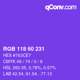颜色代码: RGB 118 60 231 | qconv.com
