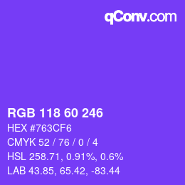 颜色代码: RGB 118 60 246 | qconv.com