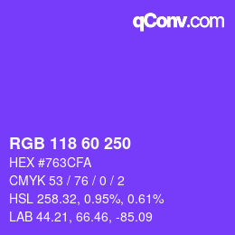 颜色代码: RGB 118 60 250 | qconv.com