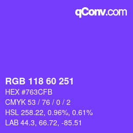 カラーコード: RGB 118 60 251 | qconv.com