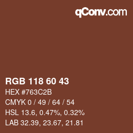 カラーコード: RGB 118 60 43 | qconv.com
