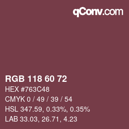 カラーコード: RGB 118 60 72 | qconv.com