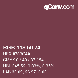 カラーコード: RGB 118 60 74 | qconv.com