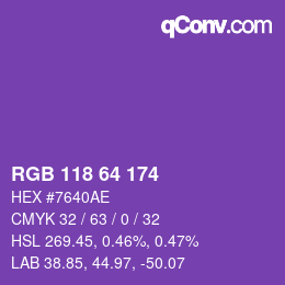 Color code: RGB 118 64 174 | qconv.com