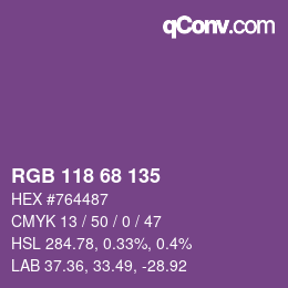Color code: RGB 118 68 135 | qconv.com