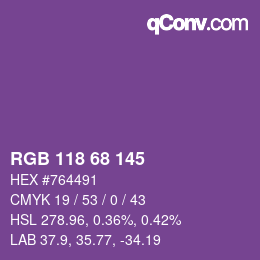 Color code: RGB 118 68 145 | qconv.com