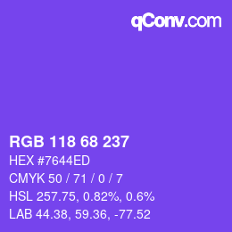 Color code: RGB 118 68 237 | qconv.com
