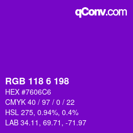 Color code: RGB 118 6 198 | qconv.com