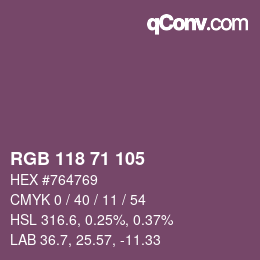 Color code: RGB 118 71 105 | qconv.com