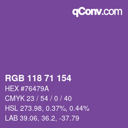 Color code: RGB 118 71 154 | qconv.com