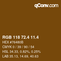 カラーコード: RGB 118 72.4 11.4 | qconv.com