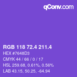 カラーコード: RGB 118 72.4 211.4 | qconv.com