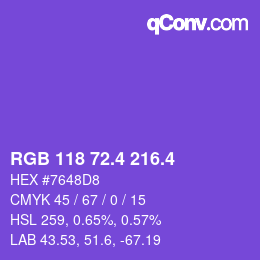 カラーコード: RGB 118 72.4 216.4 | qconv.com