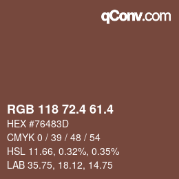 カラーコード: RGB 118 72.4 61.4 | qconv.com