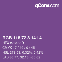 カラーコード: RGB 118 72.8 141.4 | qconv.com