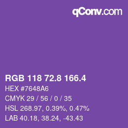 カラーコード: RGB 118 72.8 166.4 | qconv.com