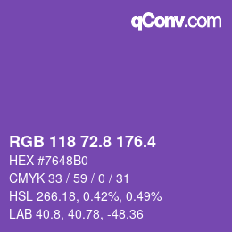 カラーコード: RGB 118 72.8 176.4 | qconv.com