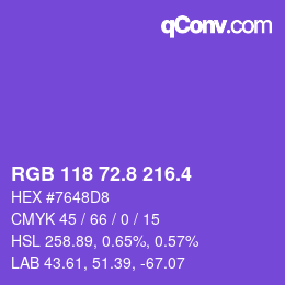 カラーコード: RGB 118 72.8 216.4 | qconv.com