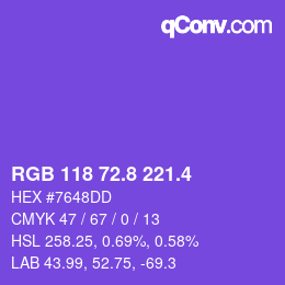 カラーコード: RGB 118 72.8 221.4 | qconv.com