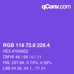 カラーコード: RGB 118 72.8 226.4 | qconv.com