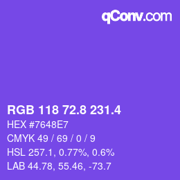 カラーコード: RGB 118 72.8 231.4 | qconv.com