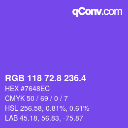 カラーコード: RGB 118 72.8 236.4 | qconv.com