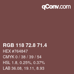 カラーコード: RGB 118 72.8 71.4 | qconv.com