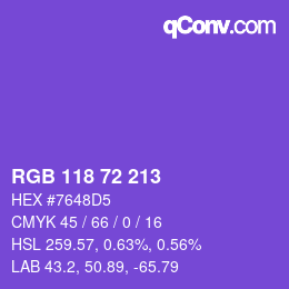 颜色代码: RGB 118 72 213 | qconv.com