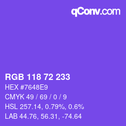Color code: RGB 118 72 233 | qconv.com