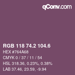 カラーコード: RGB 118 74.2 104.6 | qconv.com