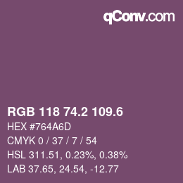 カラーコード: RGB 118 74.2 109.6 | qconv.com
