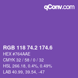 カラーコード: RGB 118 74.2 174.6 | qconv.com