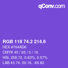 カラーコード: RGB 118 74.2 214.6 | qconv.com