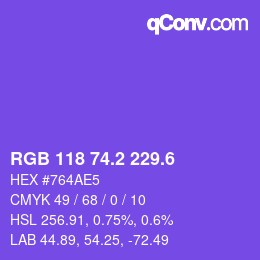 カラーコード: RGB 118 74.2 229.6 | qconv.com
