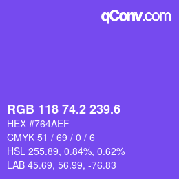 カラーコード: RGB 118 74.2 239.6 | qconv.com