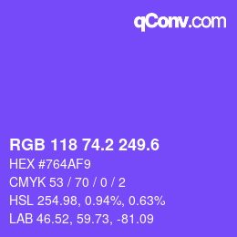 カラーコード: RGB 118 74.2 249.6 | qconv.com
