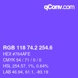 カラーコード: RGB 118 74.2 254.6 | qconv.com