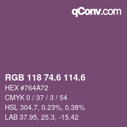 カラーコード: RGB 118 74.6 114.6 | qconv.com