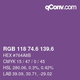 カラーコード: RGB 118 74.6 139.6 | qconv.com