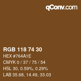 Color code: RGB 118 74 30 | qconv.com