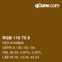 カラーコード: RGB 118 75 8 | qconv.com