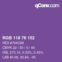 Color code: RGB 118 76 152 | qconv.com