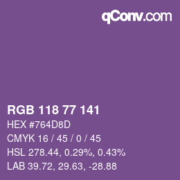 Color code: RGB 118 77 141 | qconv.com