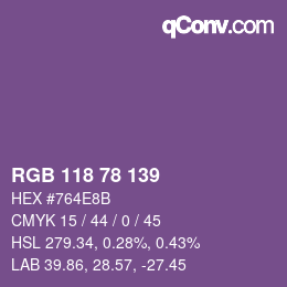 Color code: RGB 118 78 139 | qconv.com