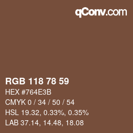 Color code: RGB 118 78 59 | qconv.com